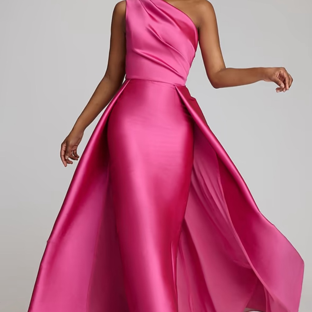 Teri Jon Fuchsia One-Shoulder Gown